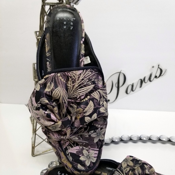 Vintage Black Satin Print Floral Mules - Picture 6 of 8